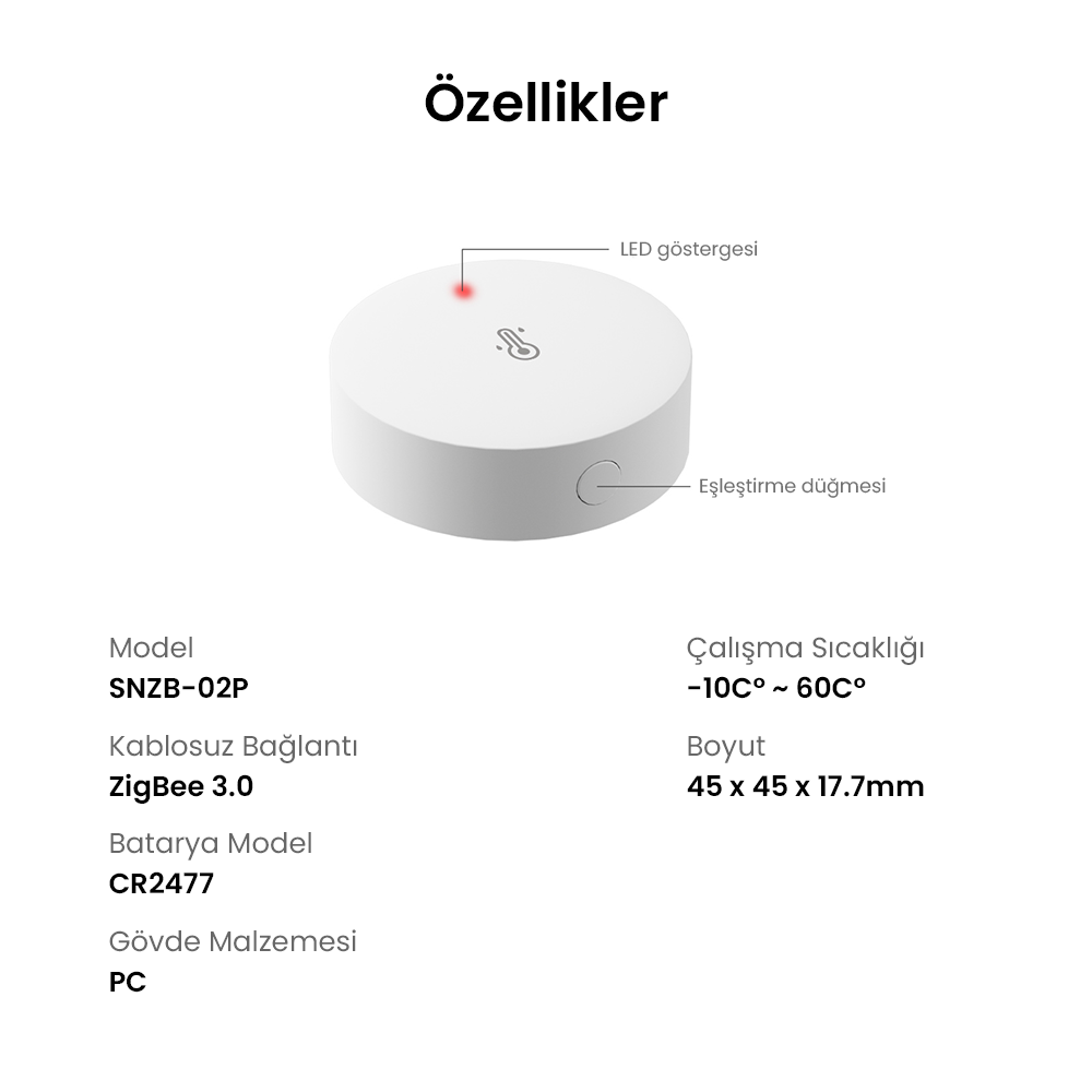 SNZB-02P ZigBee Sıcaklık ve Nem Sensörü