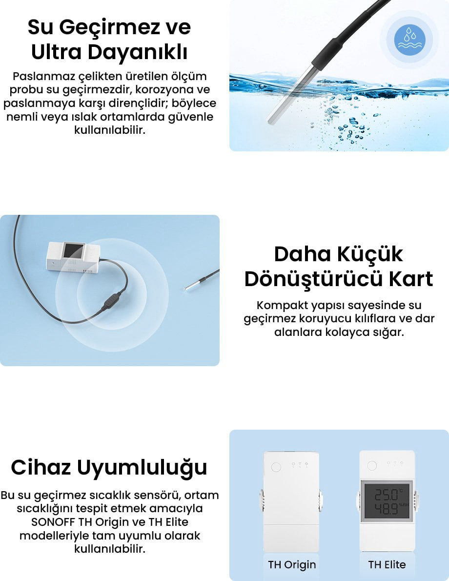 SONOFF TH Serisi Su Geçirmez Sıcaklık Sensörü | WTS01