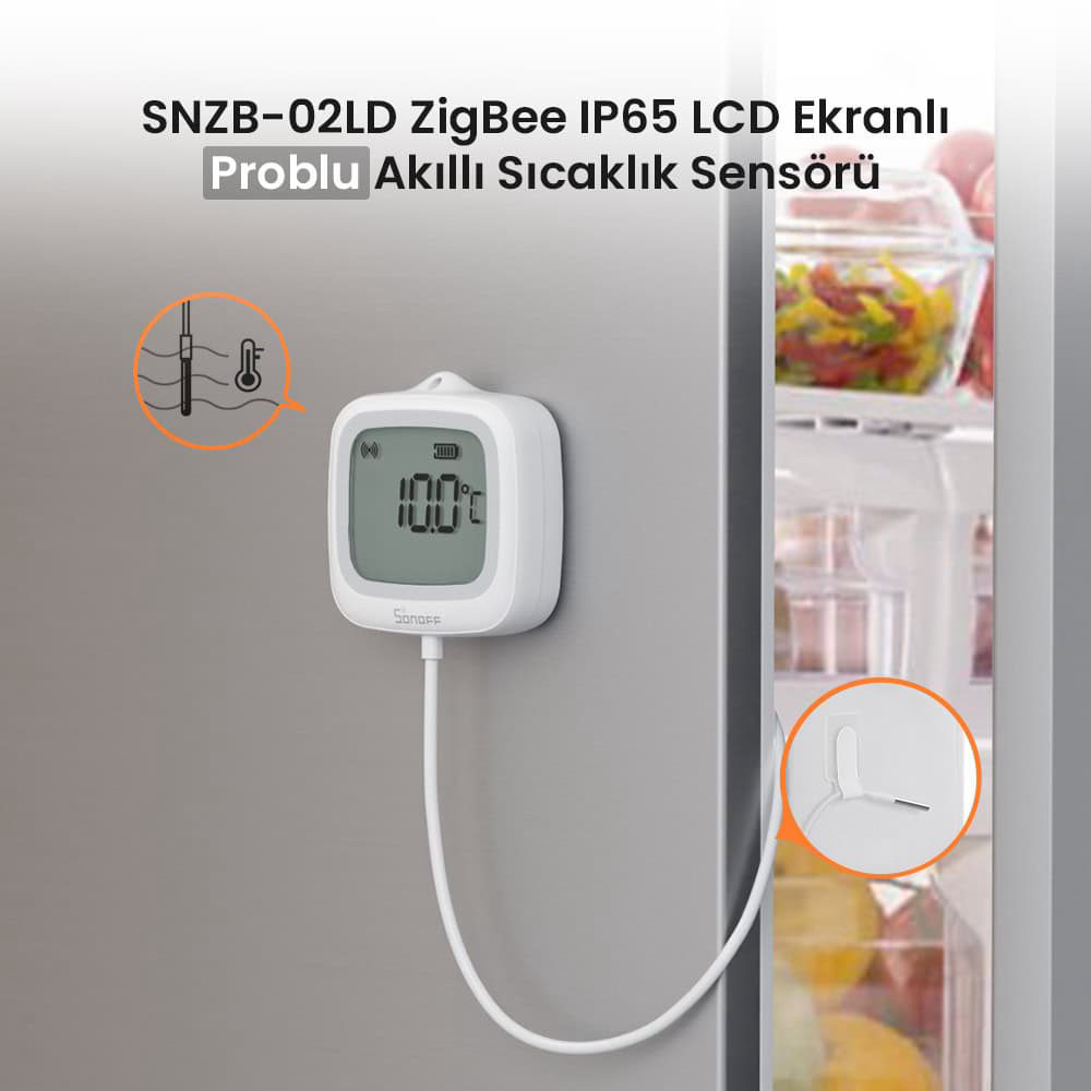 SONOFF SNZB-02LD ZigBee IP65 LCD Ekranlı Problu Akıllı Sıcaklık Sensörü