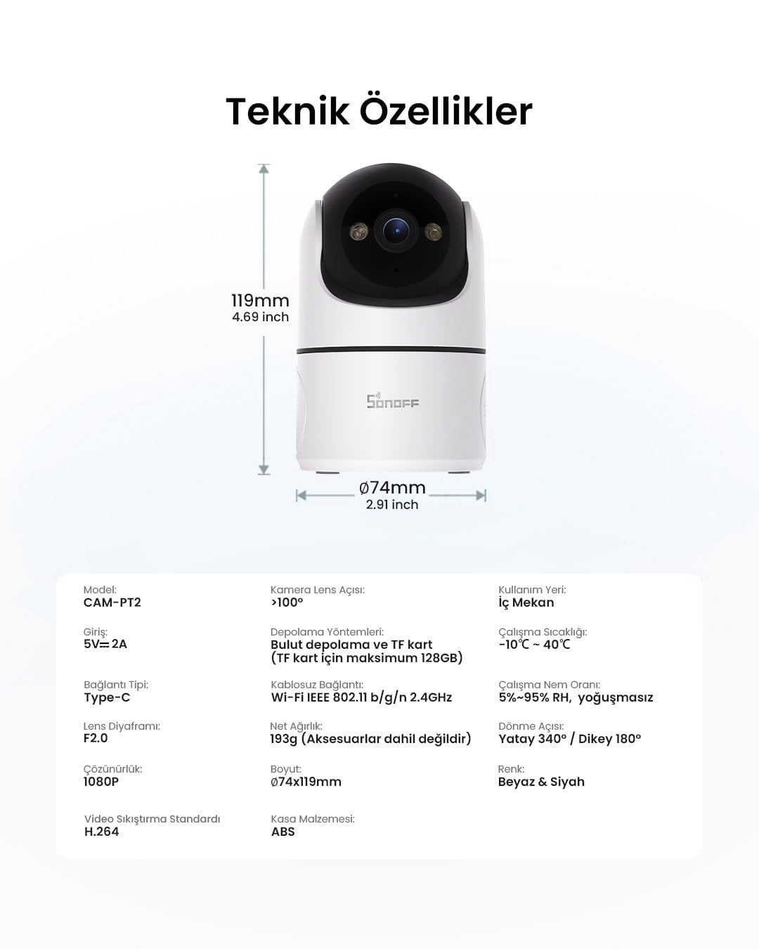 SONOFF CAM Pan-Tilt 2 Akıllı Kamera 360° Hareketli