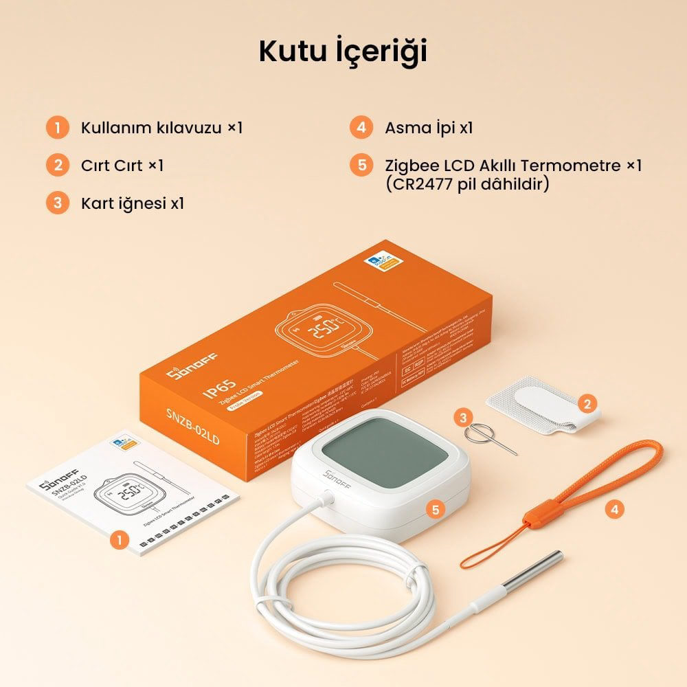 SONOFF SNZB-02LD ZigBee IP65 LCD Ekranlı Problu Akıllı Sıcaklık Sensörü